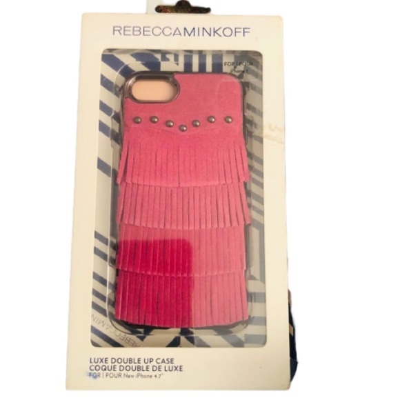 Rebecca Minkoff genuine suede fringed Barbie pink iPhone case fits 6,7,8 - Picture 1 of 9